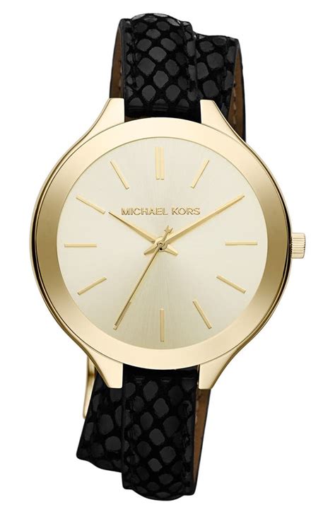 michael kors slim runway leather strap watch 42mm